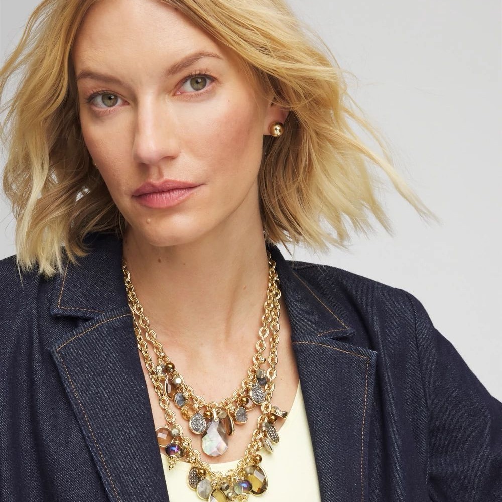 CHICO’S $89 Faceted Gem Drop Off Bib Necklace - Picture 4 of 4